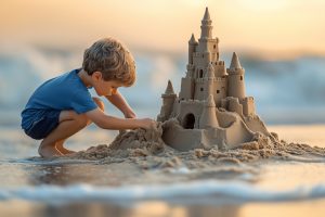 boy building a sandcastle