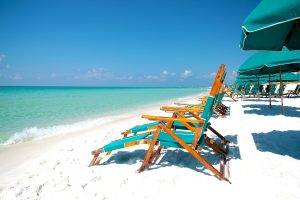 Destin Florida Beaches with chairs and umbrellas
